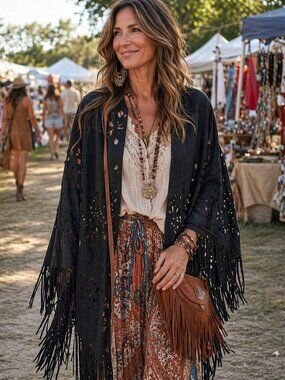 Elegant Black Women's Cape with Laser Cut Design